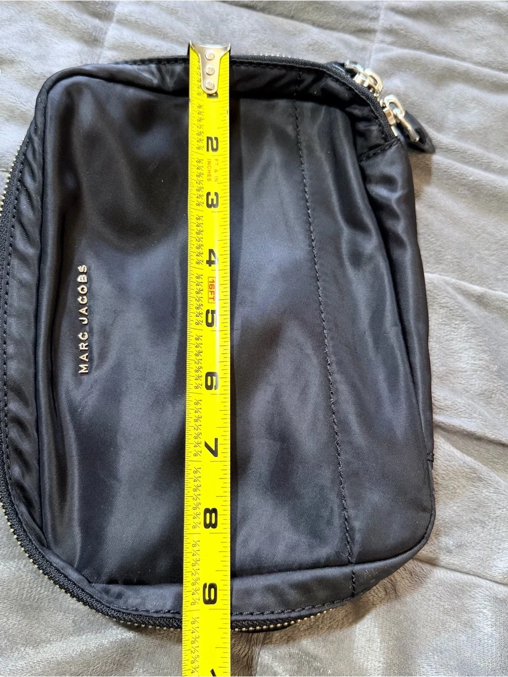 Marc Jacobs Black Nylon Cosmetic Bag Travel Makeup Case Leather Trim Double Zip